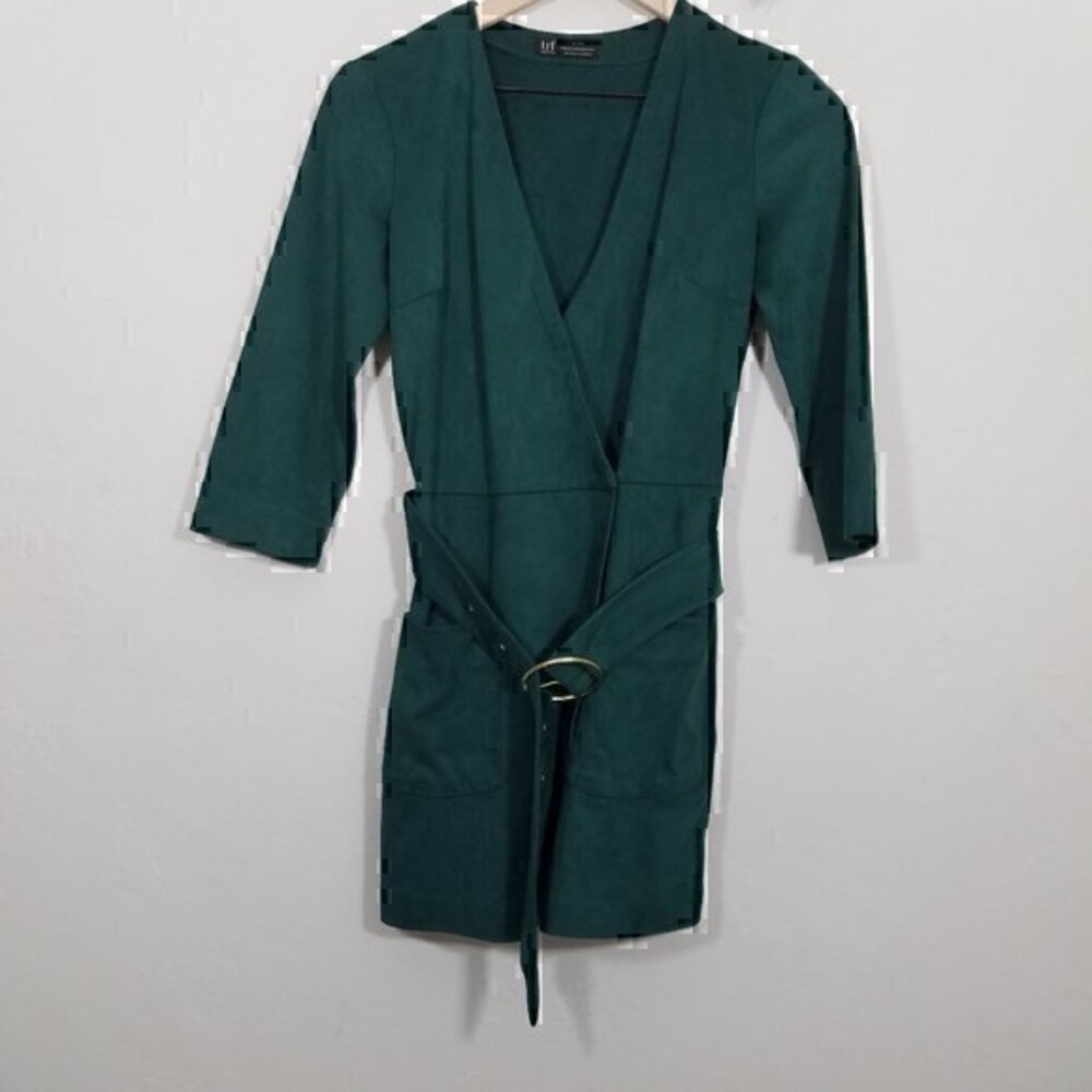 Zara V-Neck Suede Romper Green Size XS